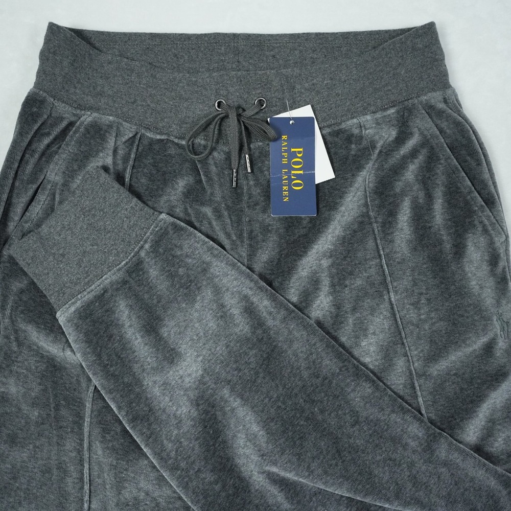 Polo Ralph Lauren Womens Velour Jogger Sweatpants Grey HTR Size Small NWT